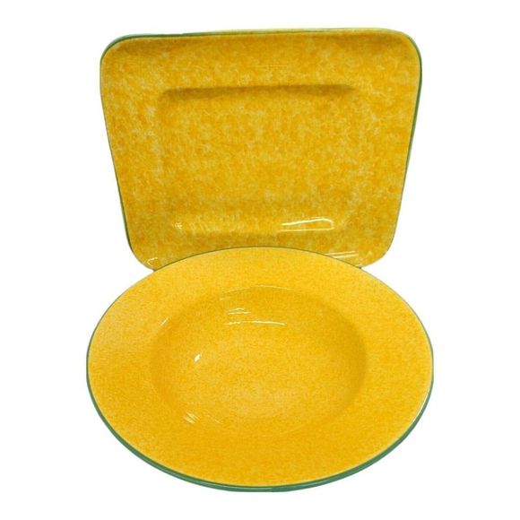 Set Yellow Serving Platter Tray & Bowl made in Italy by Over and Back vintage - Picture 1 of 11